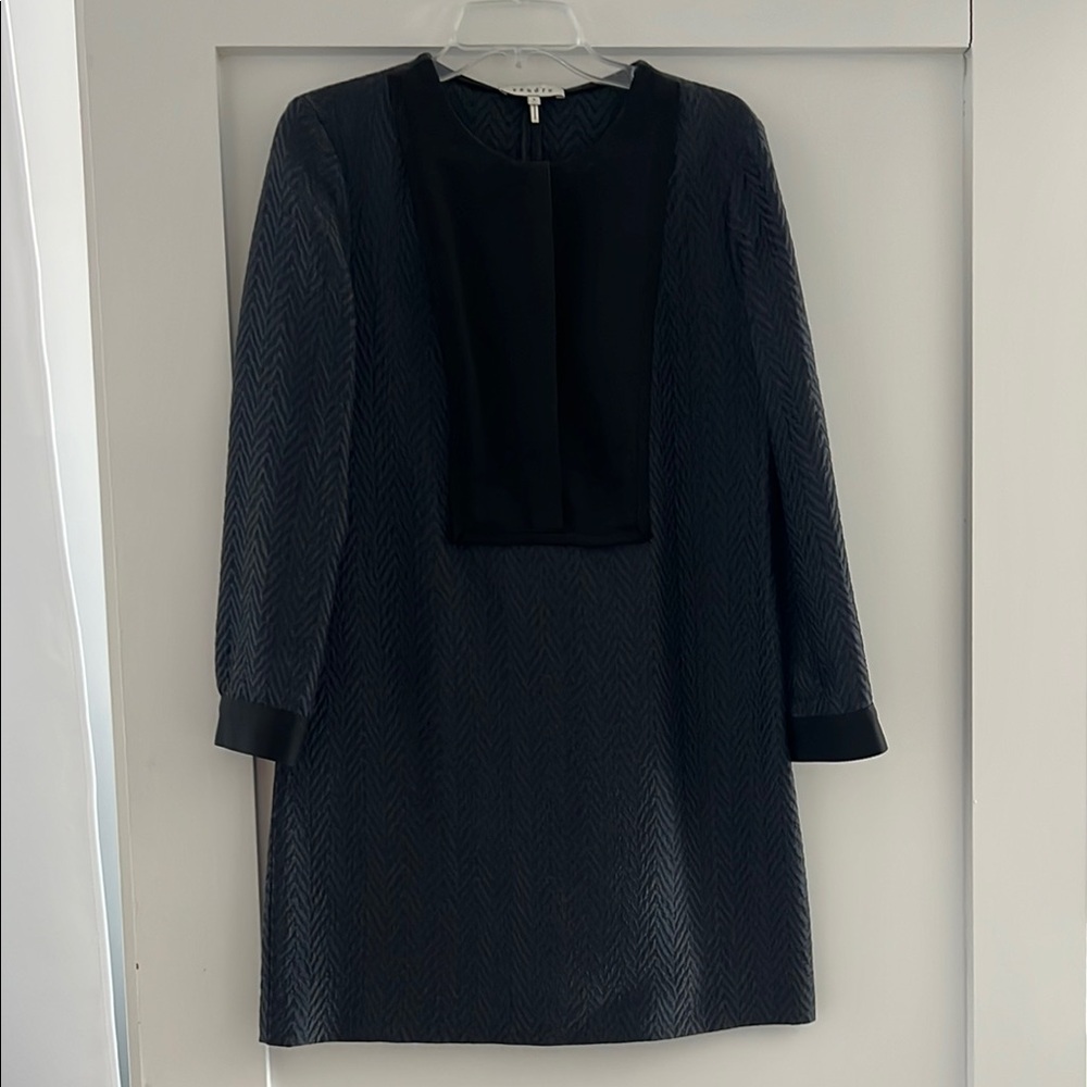 Sandro Blue Sheath Dress with Cuffed Long Sleeves
